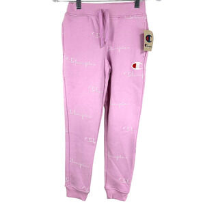 Champion NWT Shadow Script Girls Sweatpants Pink Size L Drawstring Waist Pockets